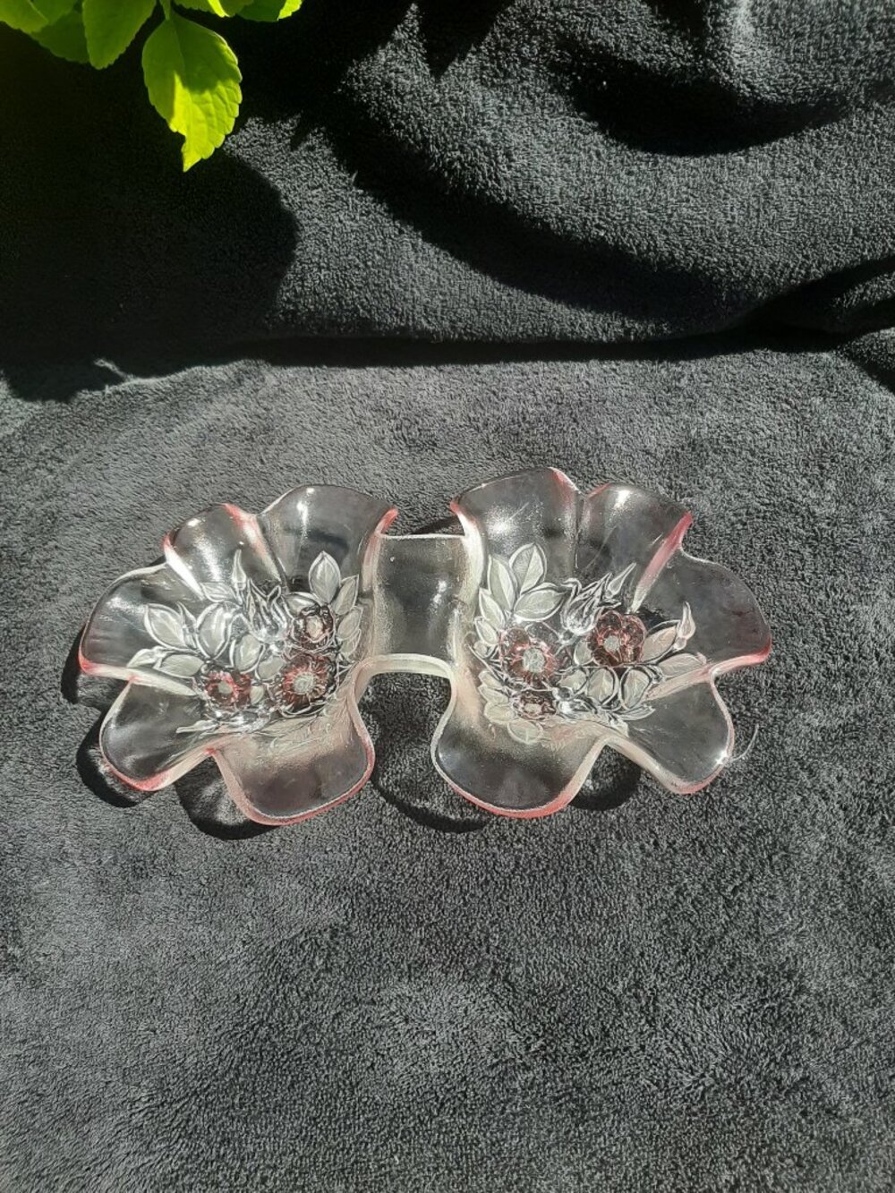Vintage Mikasa Rosella Double Bowl Walther Bianca Frosted Pink Candy Dish Relish